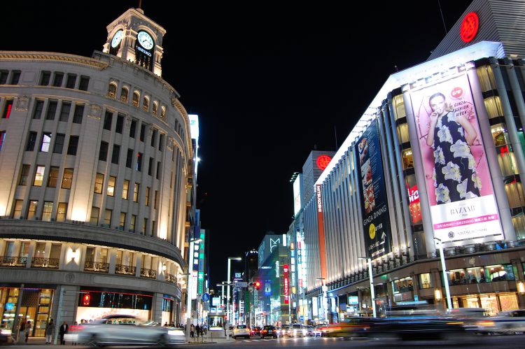 銀座時計台の夜景 フリー素材ドットコム